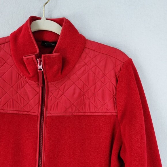 Talbots Jacket Womens Medium Red Fleece Quilted Full Zip Equestrian Classic - Picture 3 of 12